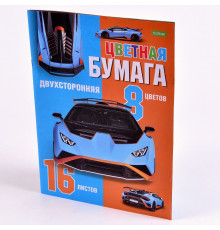 Бумага цветная двухсторонняя газетная 16л 8цв Hatber "Автоспорт" на скобе 16Бц4_28172