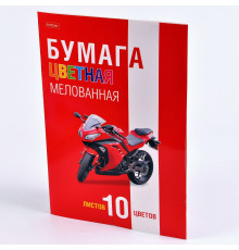 Бумага цветная мелованная 10л 10цв Hatber "Мотобайк" в папке 10Бц4м_36101