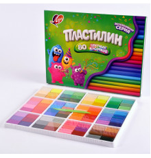 Пластилин 80цв Луч "80 цветных кусочков" стек классический+восковой 690гр 36С2382-08