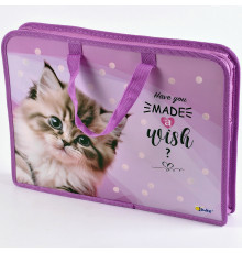 Папка с ручками пластик А4 Оникс ПТ-14 "Котик в горошках" 34*24,5*4 86505